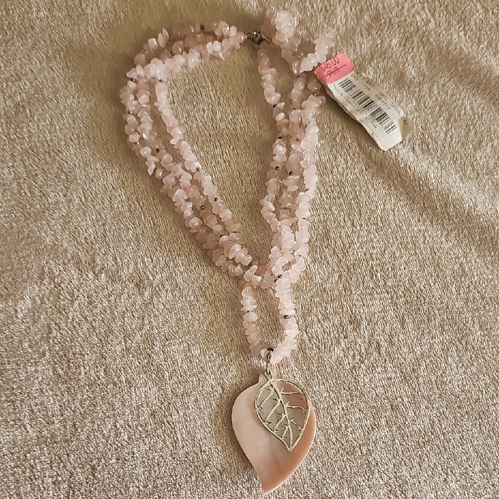 925 Rose Quartz Leaf Pendant Necklace
